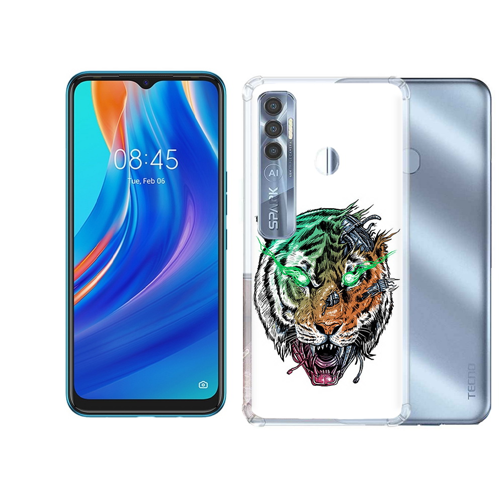 

Чехол MyPads Tocco для Tecno Spark 7 Pro робо-тигр, Прозрачный, Tocco