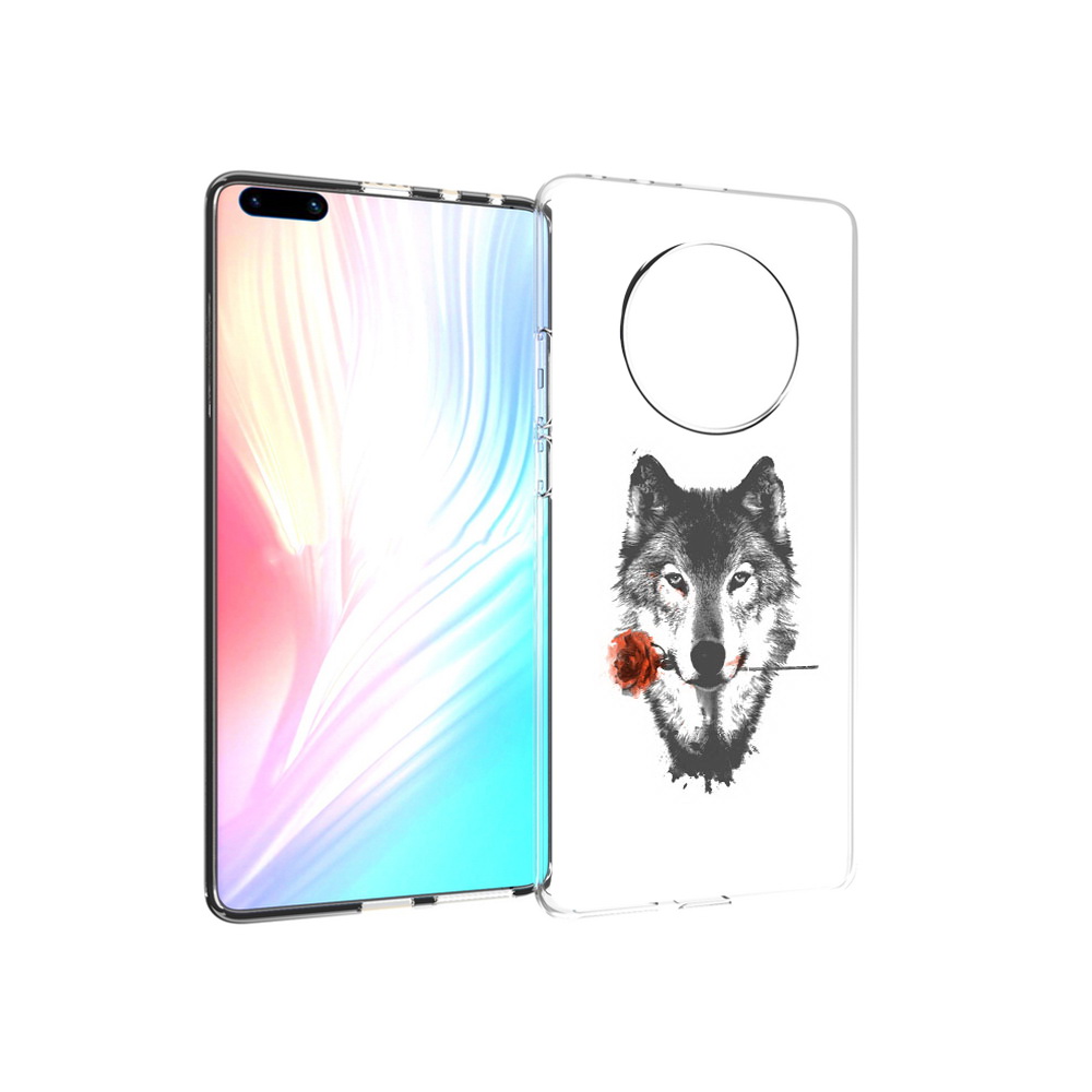 

Чехол MyPads Tocco для Huawei Mate 40 Pro волк с розой, Прозрачный, Tocco