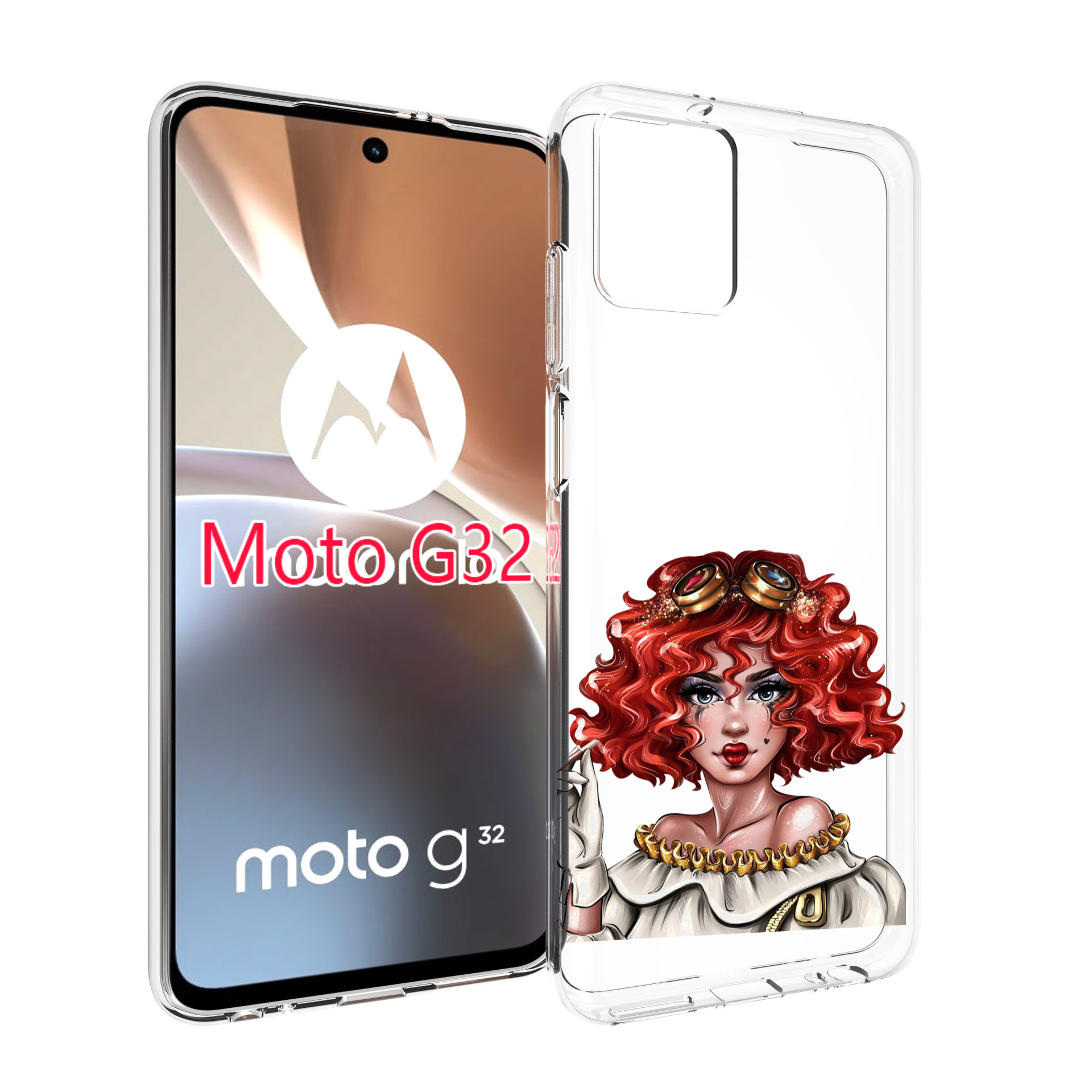 Чехол MyPads модель-в-сине-красных-очках женский для Motorola Moto G32