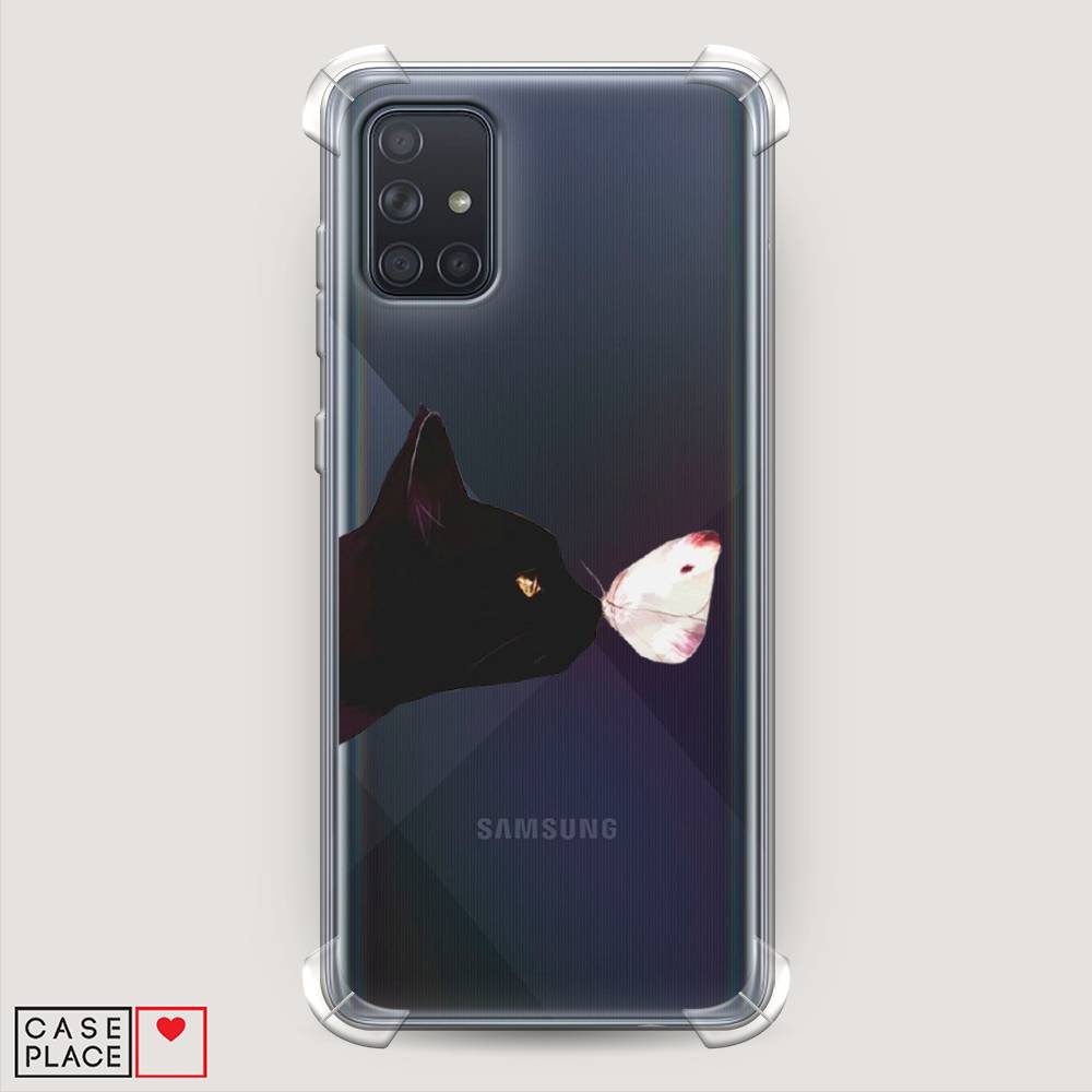 фото Противоударный силиконовый чехол "черный кот и бабочка" на samsung galaxy a71 awog