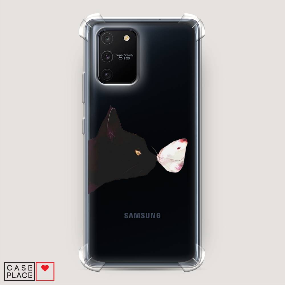 фото Противоударный силиконовый чехол "черный кот и бабочка" на samsung galaxy a91 awog