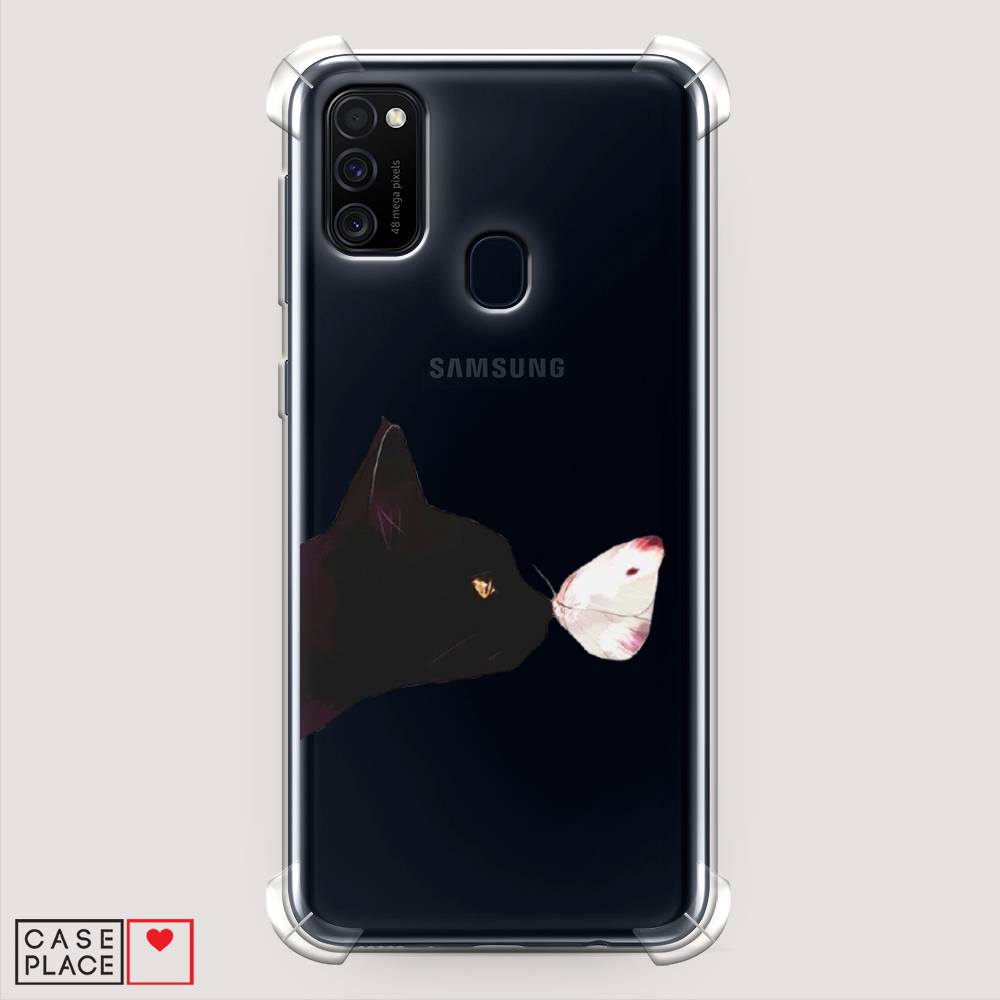 фото Противоударный силиконовый чехол "черный кот и бабочка" на samsung galaxy m30s awog