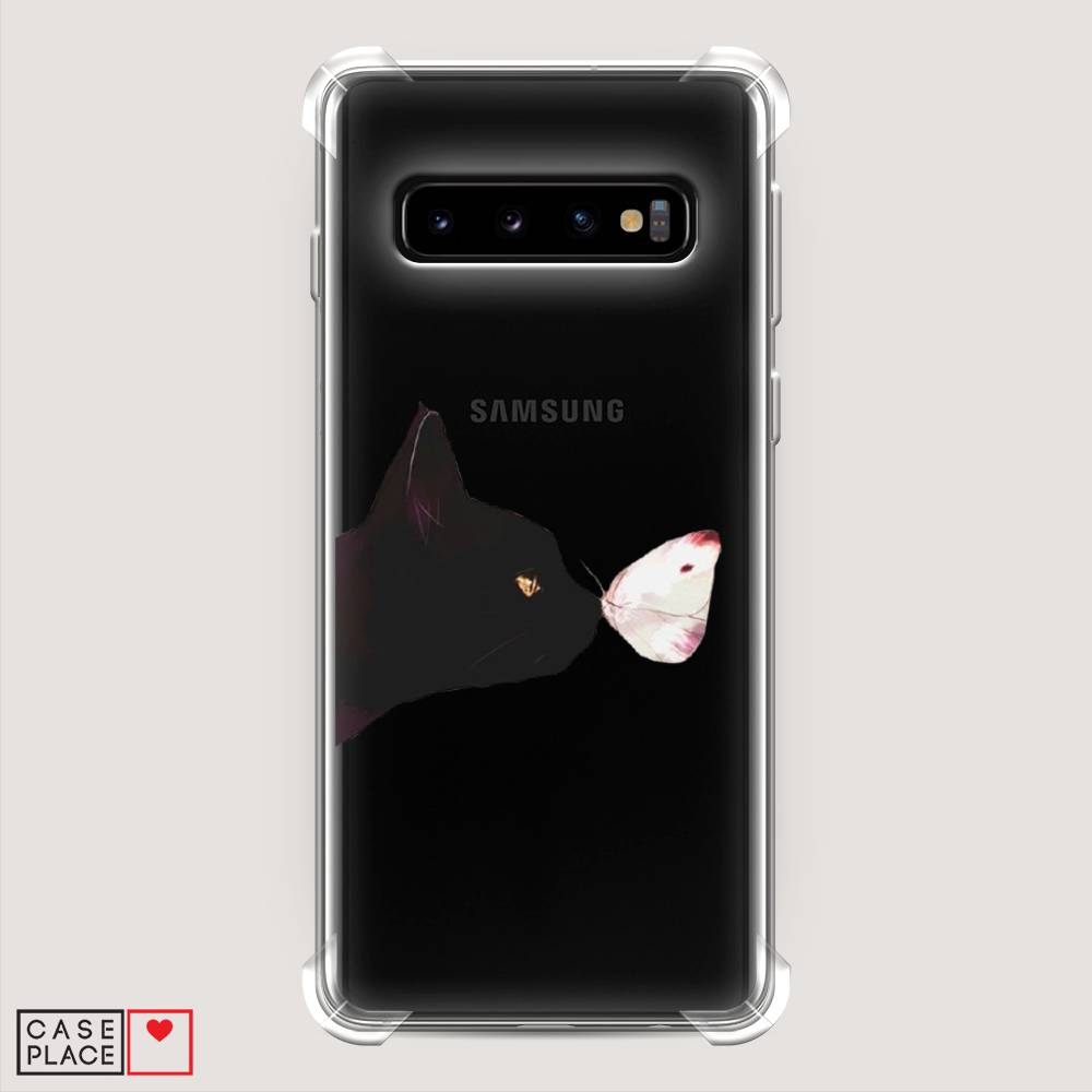 фото Противоударный силиконовый чехол "черный кот и бабочка" на samsung galaxy s10 + awog