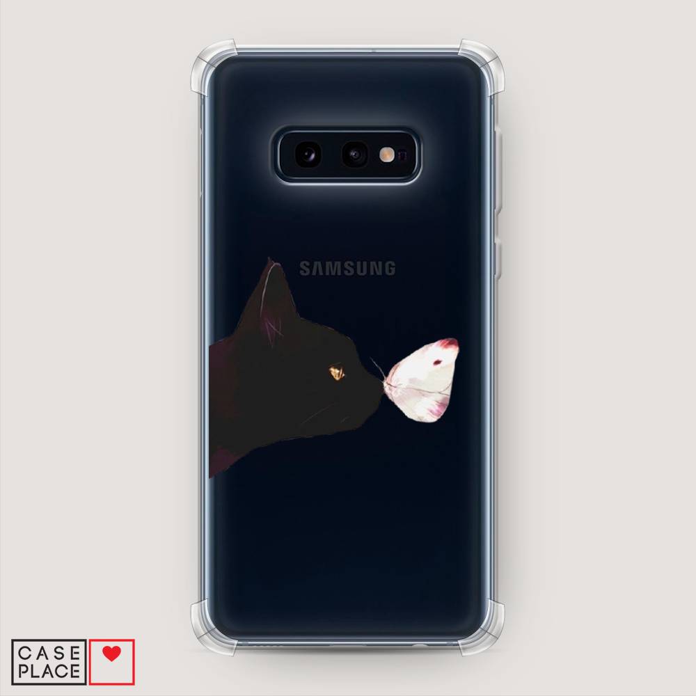 фото Противоударный силиконовый чехол "черный кот и бабочка" на samsung galaxy s10e awog