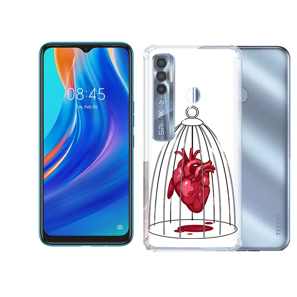

Чехол MyPads Tocco для Tecno Spark 7 Pro сердце в клетке, Прозрачный, Tocco