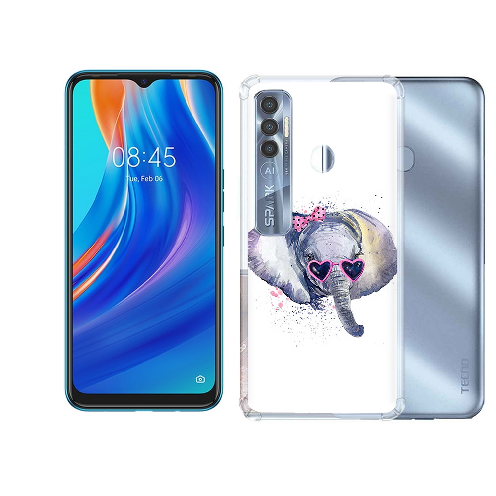 

Чехол MyPads Tocco для Tecno Spark 7 Pro слоник в очках, Прозрачный, Tocco