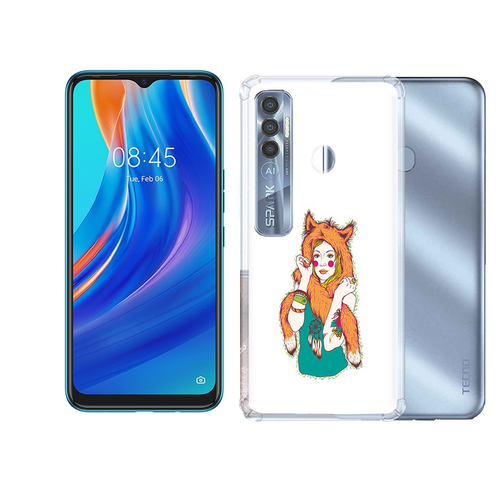 

Чехол MyPads Tocco для Tecno Spark 7 Pro Девушка лиса, Прозрачный, Tocco