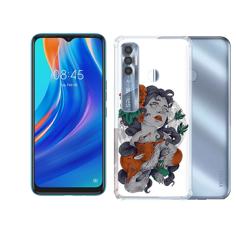 

Чехол MyPads Tocco для Tecno Spark 7 Pro темная девушка с лисой, Прозрачный, Tocco