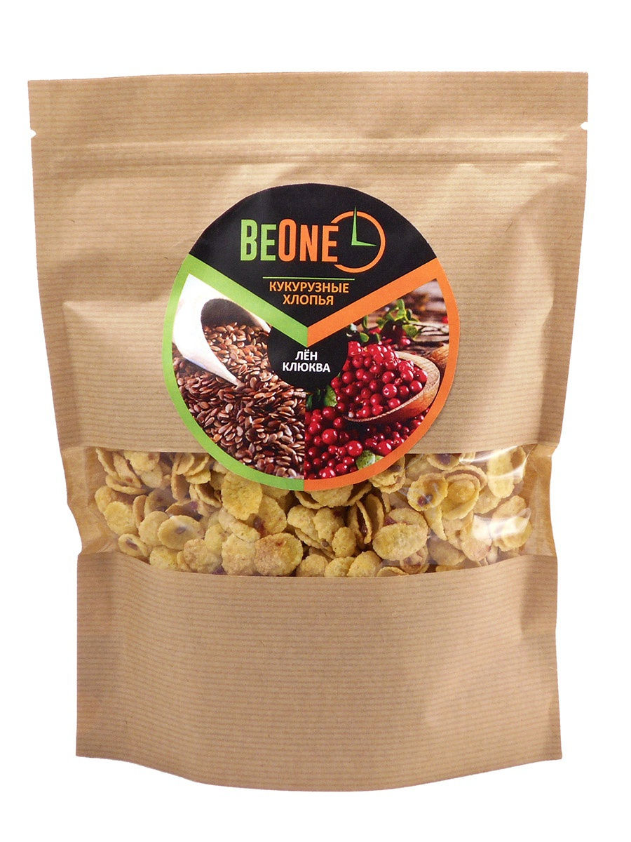 

Хлопья кукурузные со льном и клюквой "BeOne" 300гр.