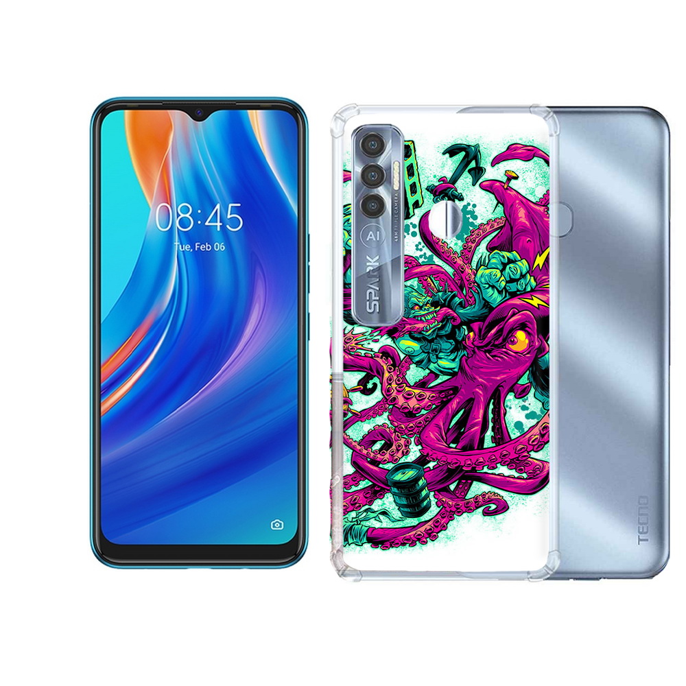 

Чехол MyPads Tocco для Tecno Spark 7 Pro фиолетовый кракен, Прозрачный, Tocco