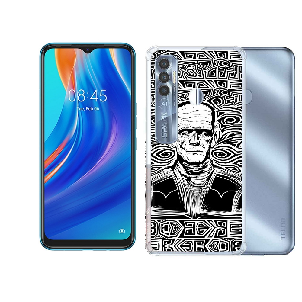 

Чехол MyPads Tocco для Tecno Spark 7 Pro франкенштейн черно белый, Прозрачный, Tocco