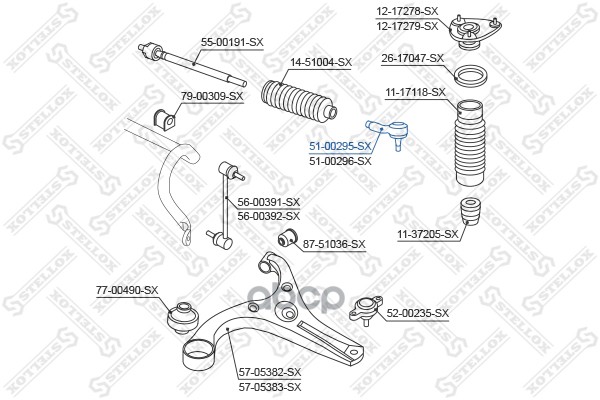 

51-00295-Sx Наконечник Рулевой Левый Hyundai Verna 05> Stellox 5100295sx