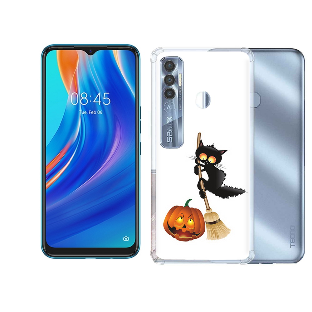 

Чехол MyPads Tocco для Tecno Spark 7 Pro хэлуинский котик, Прозрачный, Tocco