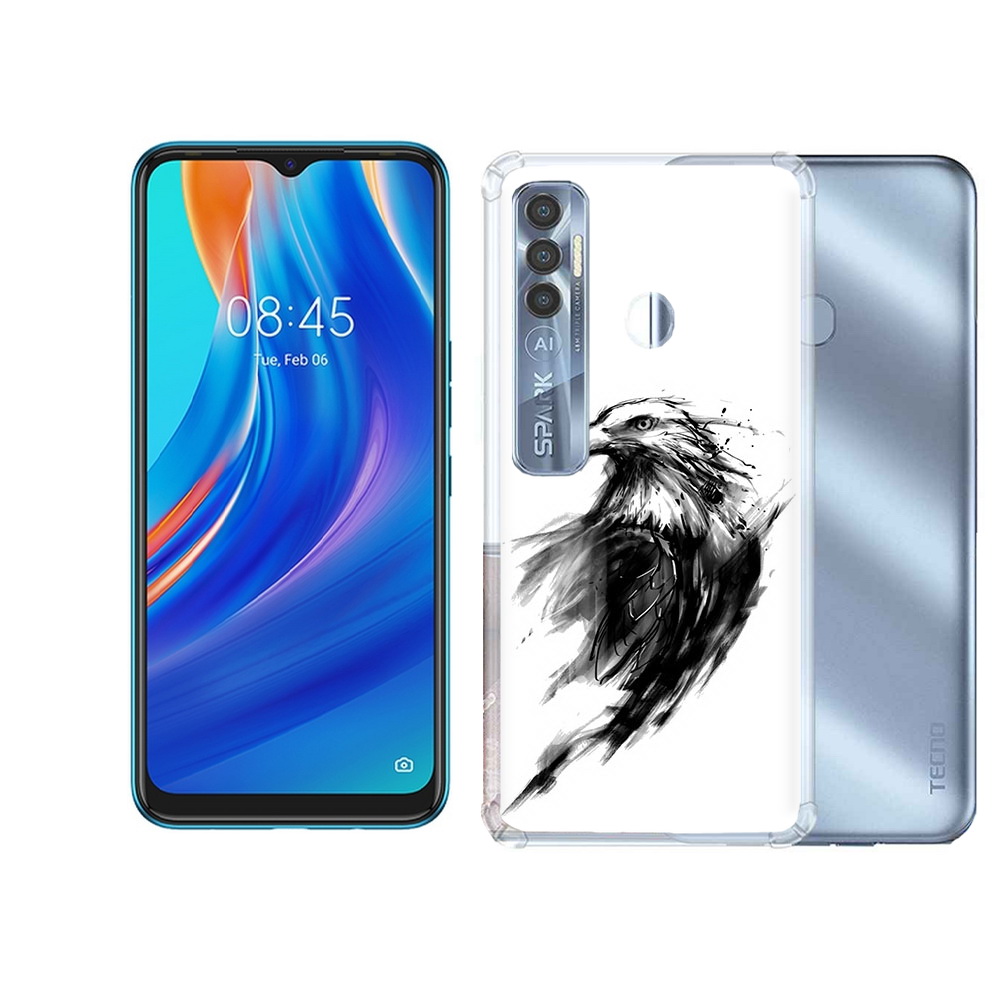 

Чехол MyPads Tocco для Tecno Spark 7 Pro чб птица, Прозрачный, Tocco