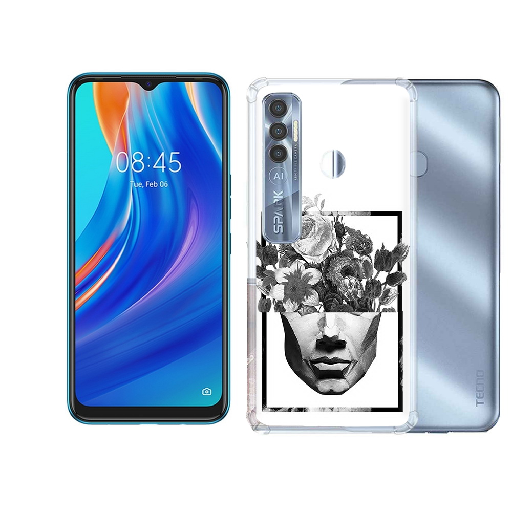 

Чехол MyPads Tocco для Tecno Spark 7 Pro черно белая ваза в абстракции, Прозрачный, Tocco