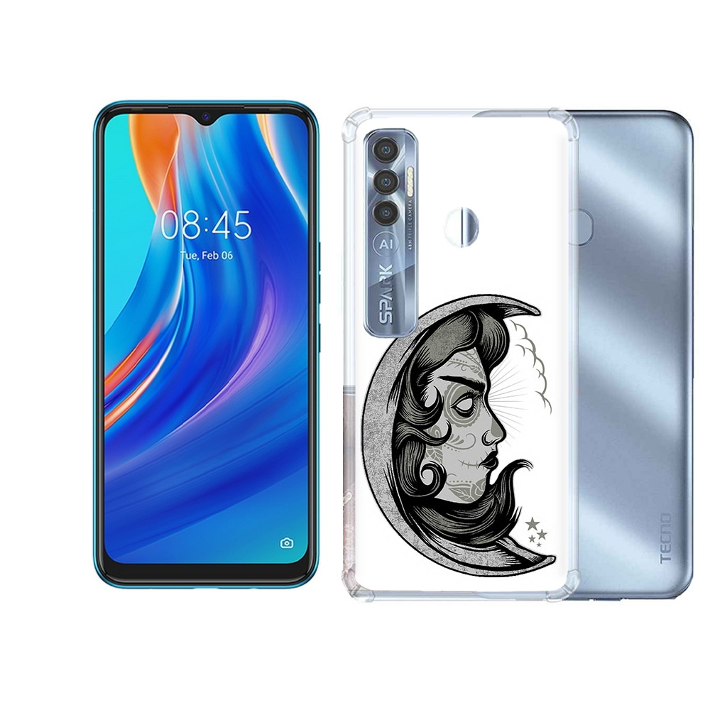

Чехол MyPads Tocco для Tecno Spark 7 Pro черно белая луна с лицом, Прозрачный, Tocco