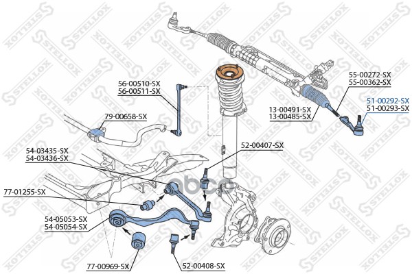 

51-00292-Sx Наконечник Рулевой Левый Bmw E90/E91/E87 04> Stellox 5100292sx
