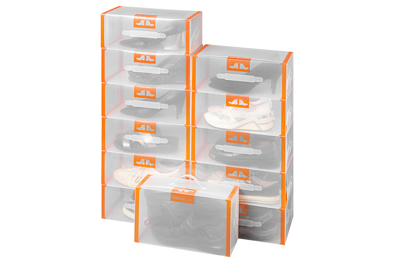 Набор 12 коробок для хранения мужской обуви 35х21х14 см EL Casa Оранжевая кайма