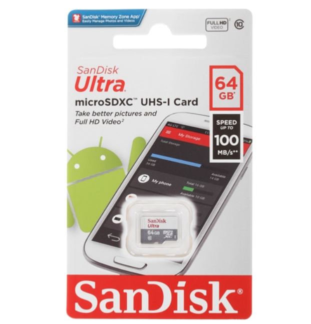 Карта памяти SanDisk Micro SDXC 64Гб Ultra SDSQUNR-064G-GN3MN 1829244 1156₽