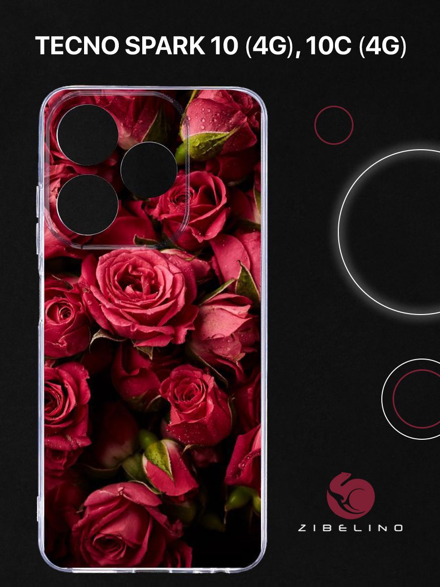 

Чехол Для Tecno Spark 10 (4G) Spark 10C (4G) Прозрачный С Рисунком, С Принтом Красные Розы, ZUTCP-TCN-10-CAM-TRN