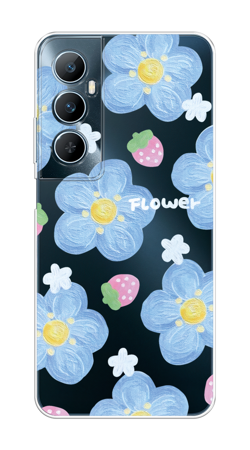 

Чехол на Realme C65 "Цветы и клубники", Прозрачный;голубой;белый, 2516750-1