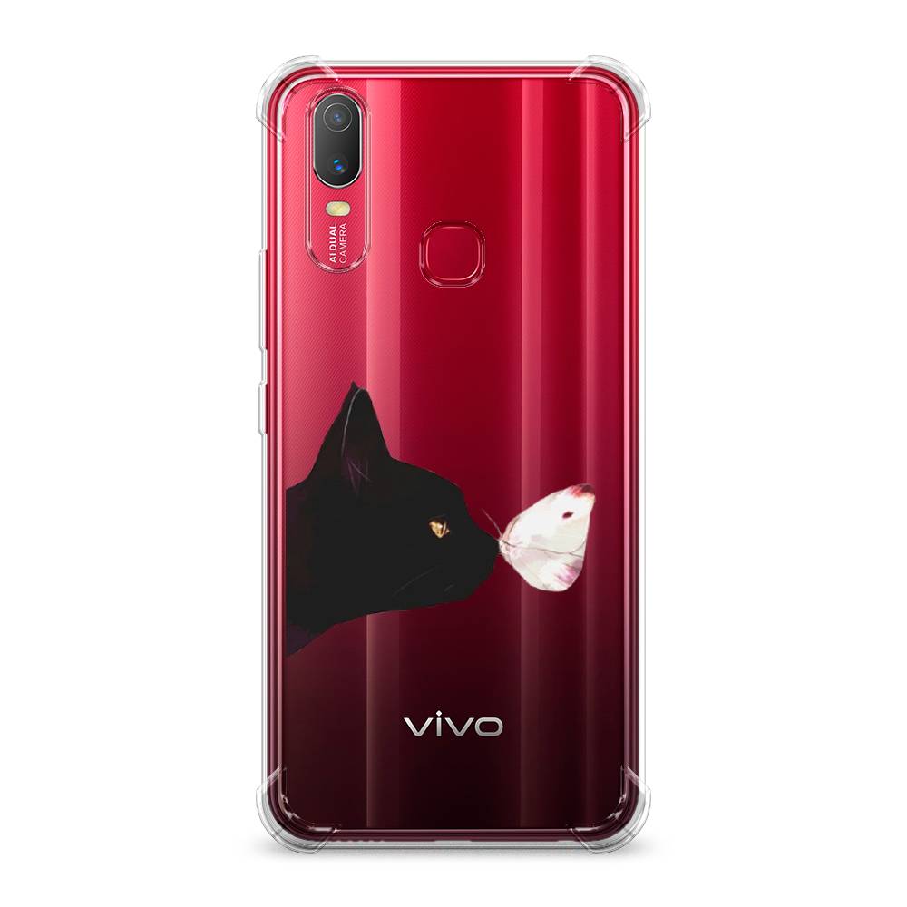 фото Противоударный силиконовый чехол "черный кот и бабочка" на vivo y11 awog