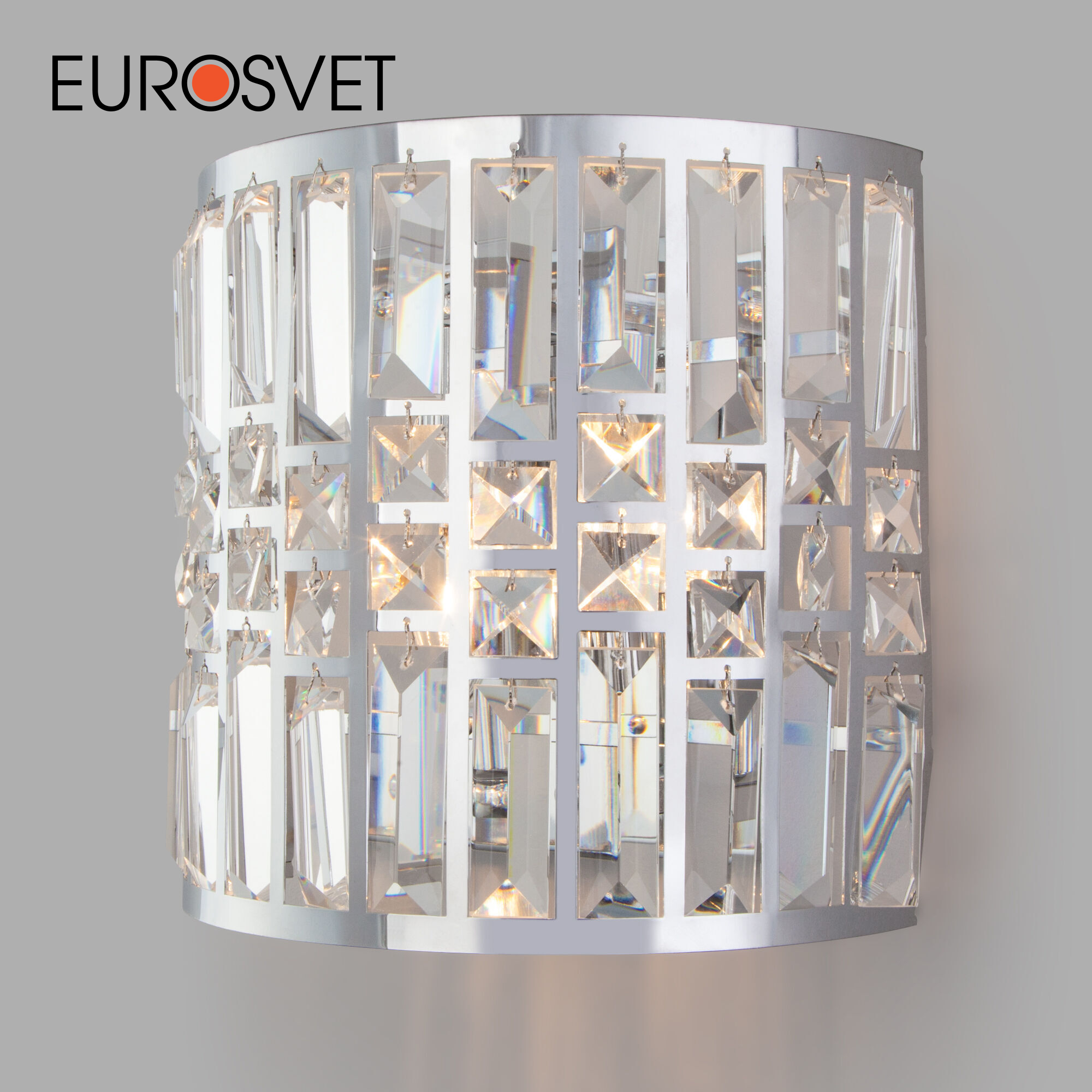 

Бра Eurosvet Lory 10116/2 Е14 хром без выключателя на корпусе с хрусталем на два рожка, Lory