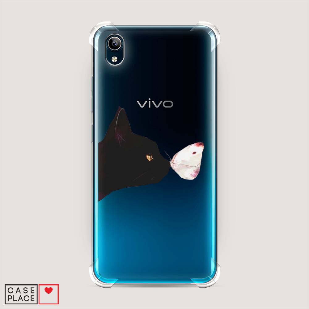 фото Противоударный силиконовый чехол "черный кот и бабочка" на vivo y91c awog