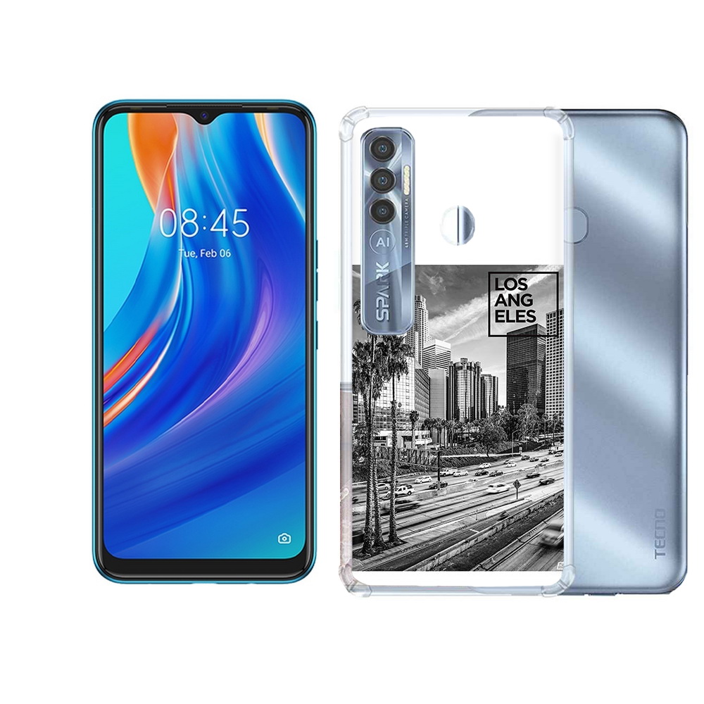 

Чехол MyPads Tocco для Tecno Spark 7 Pro черно белый лос анджелес, Прозрачный, Tocco