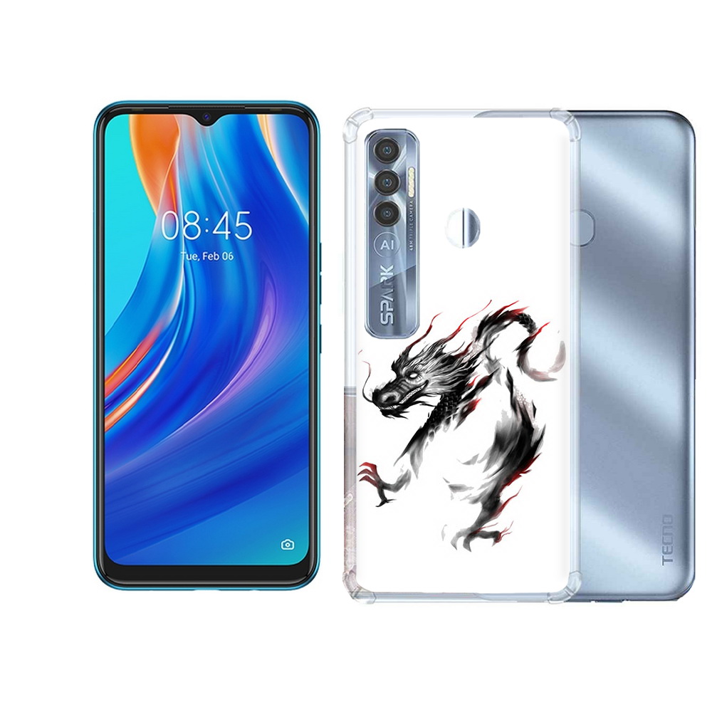 

Чехол MyPads Tocco для Tecno Spark 7 Pro черный дракон, Прозрачный, Tocco