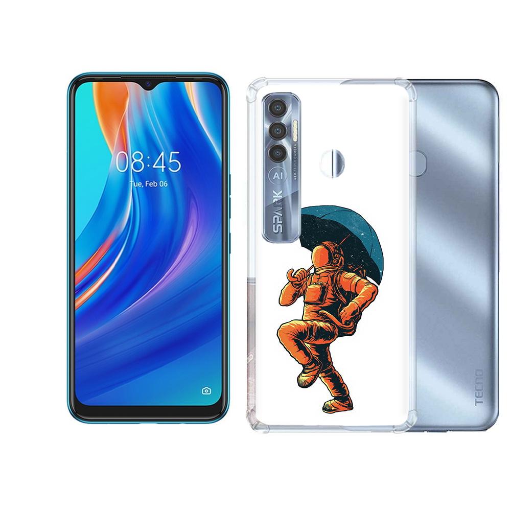 

Чехол MyPads Tocco для Tecno Spark 7 Pro шагающий космонавт с зонтом, Прозрачный, Tocco