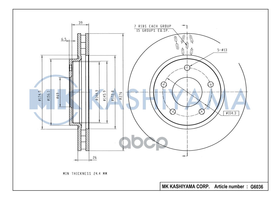 Диск тормозной передний MITSUBISHI LANCER 08-DODGE CALIBER 06- G6036 3900₽