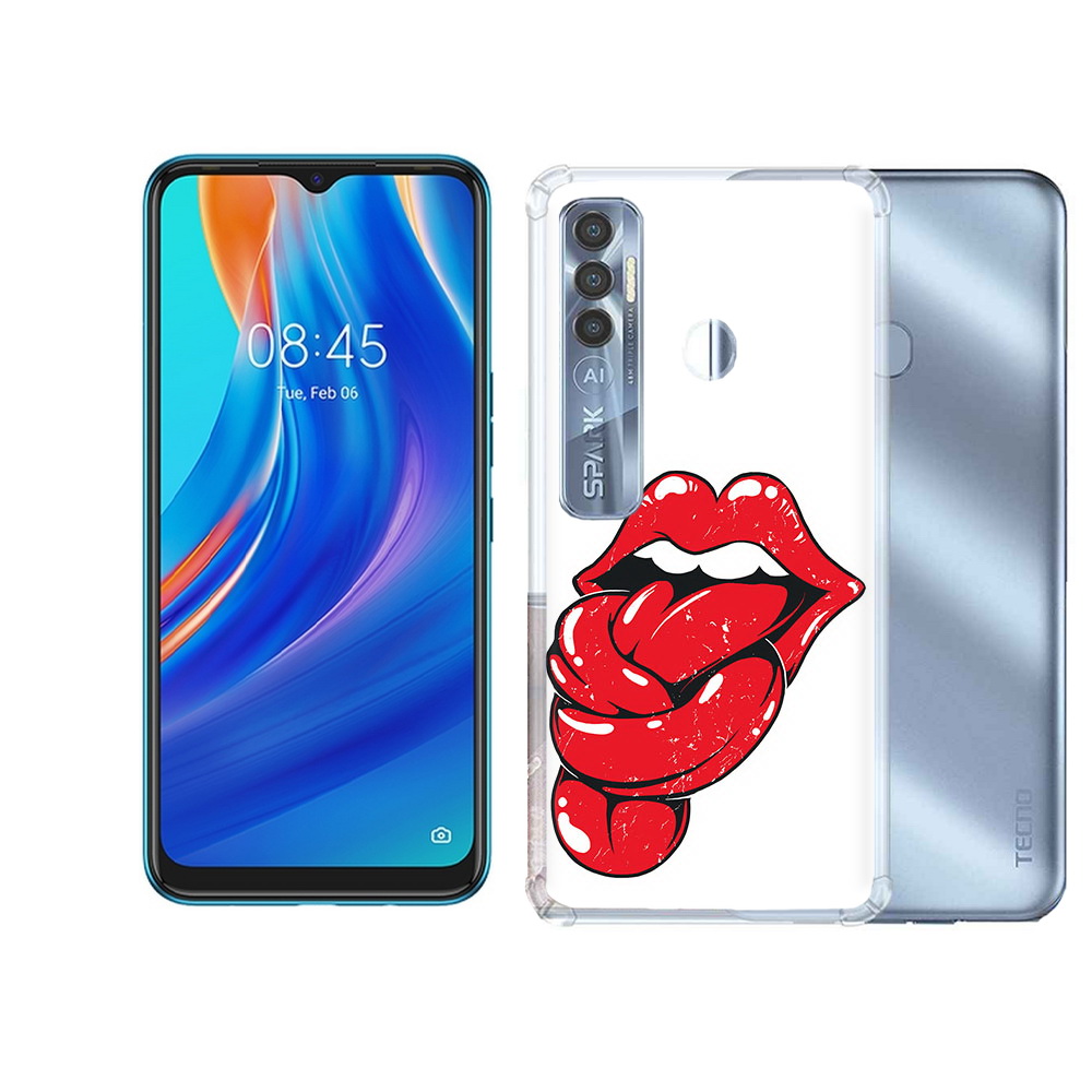 

Чехол MyPads Tocco для Tecno Spark 7 Pro яркие губы с языком, Прозрачный, Tocco