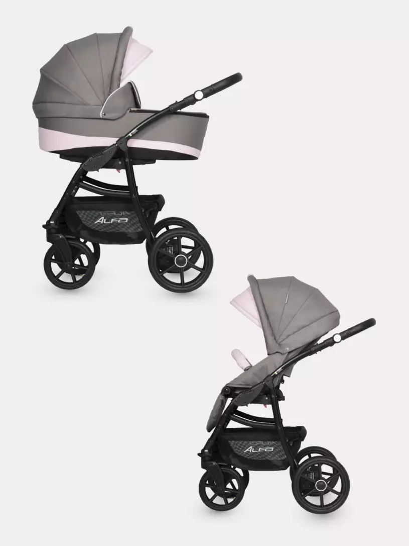 

Коляска 2 в 1 Riko Basic Alfa Ecco серый-розовый 09, Alfa Ecco