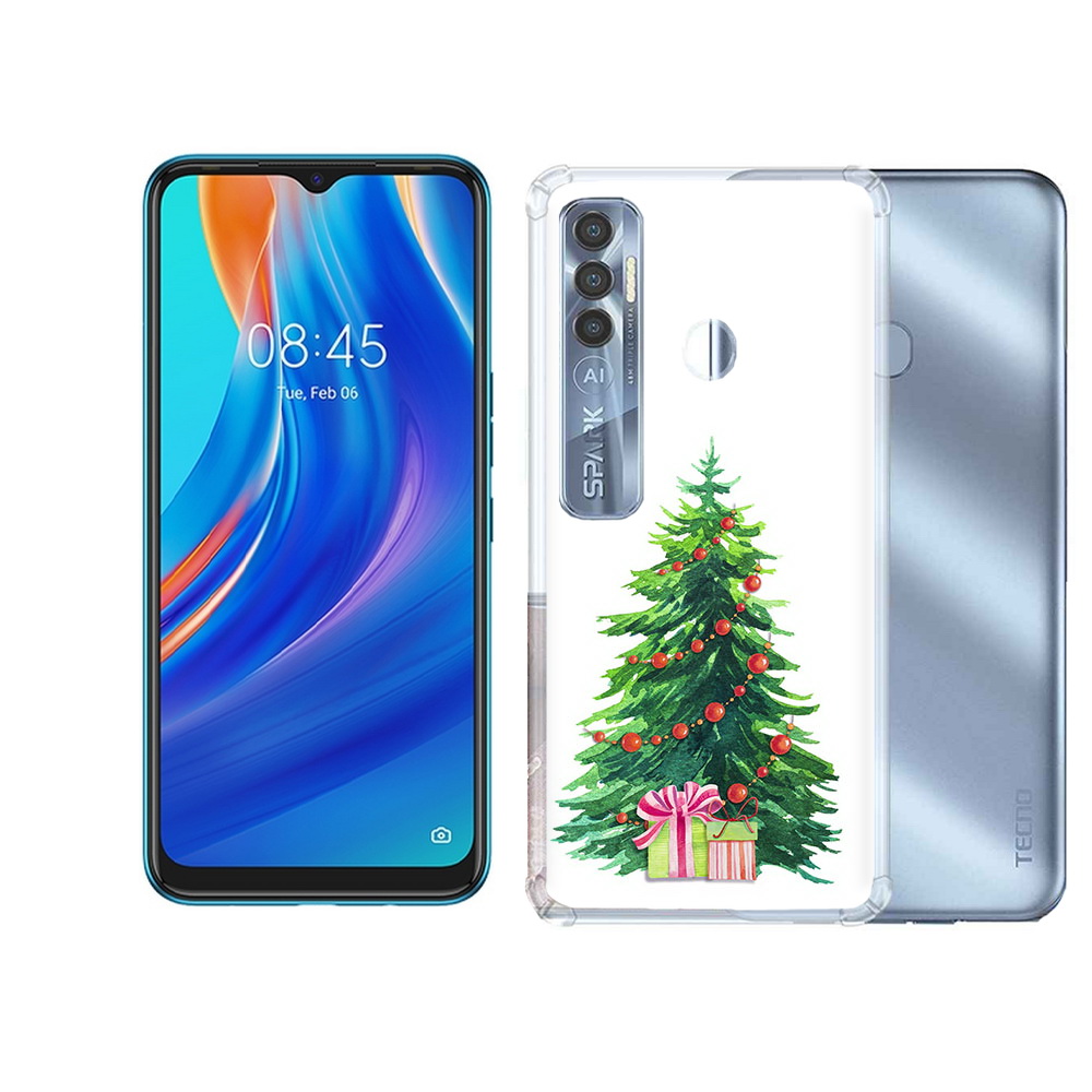 Чехол MyPads Tocco для Tecno Spark 7 Pro Елка новогодняя с подарками акварель