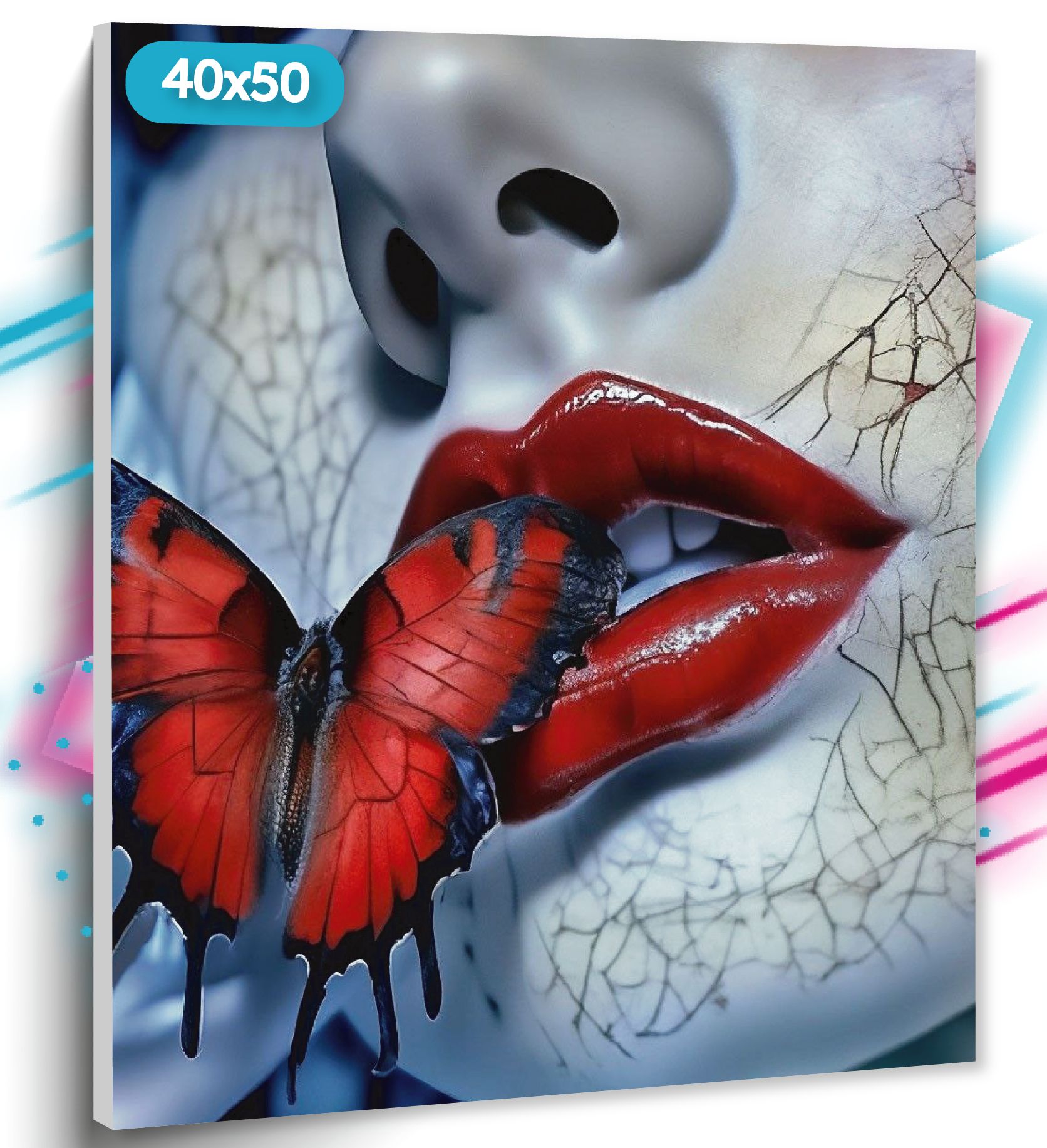 Алмазная мозаика ТТ Бабочка на губах TT205 Холст на подрамнике 40х50 см