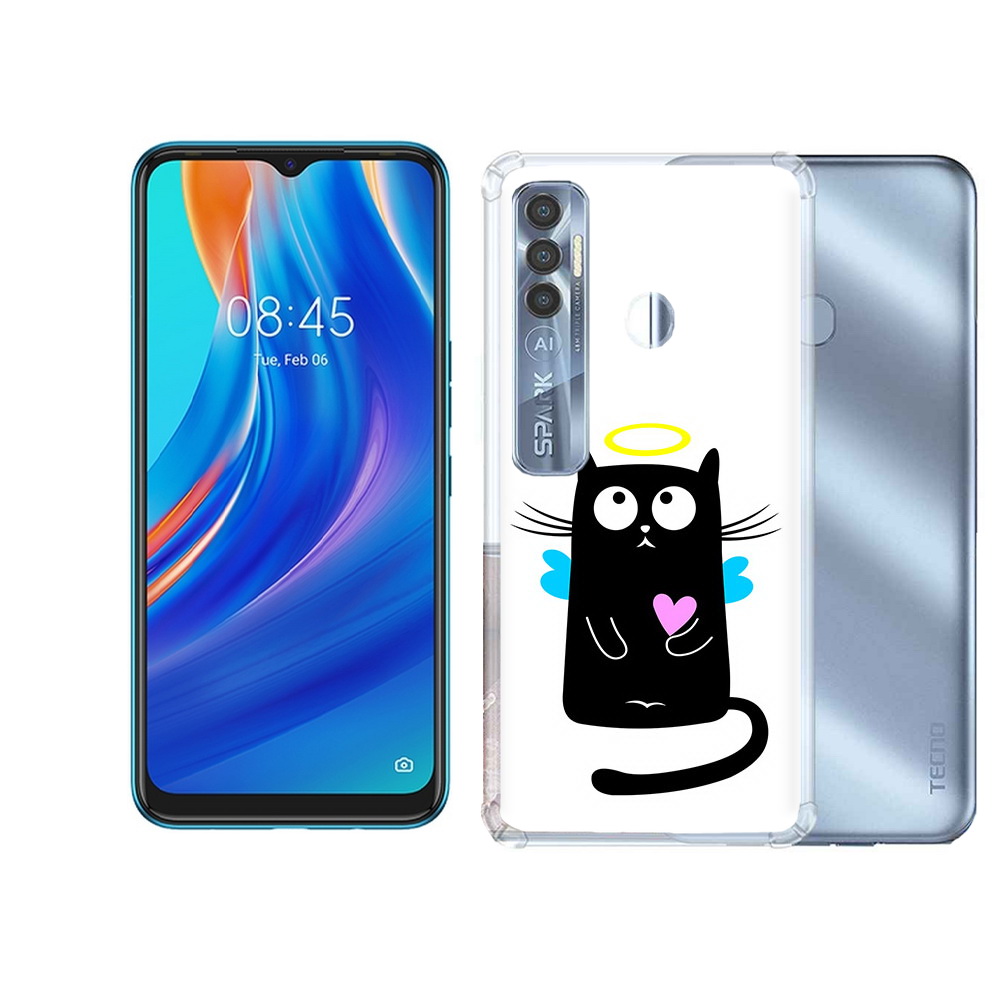 

Чехол MyPads Tocco для Tecno Spark 7 Pro Кот ангелок, Прозрачный, Tocco