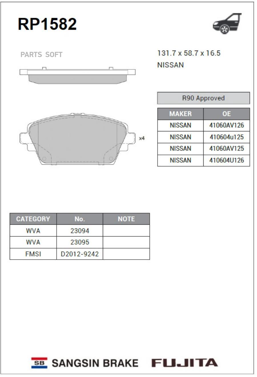 

Тормозные колодки Sangsin brake передние дисковые RP1582