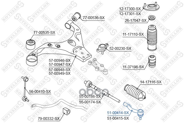 

51-00414-Sx Наконечник Рулевой Левый Kia Carens 2.0Cvvt/2.0Crdi 06>