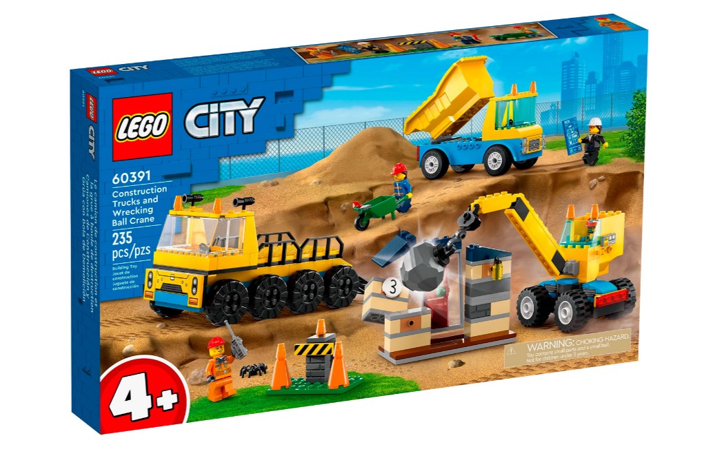 Конструктор LEGO City Строительные грузовики, кран с разрушающимся шаром,235 деталей,60391 lego city строительные машины и кран с шаром для сноса 60391