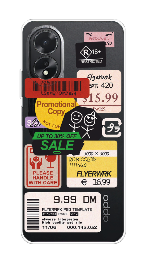 

Чехол на Oppo A38/A18 "Коллаж из наклеек", Красный;желтый;зеленый;белый, 2515350-1