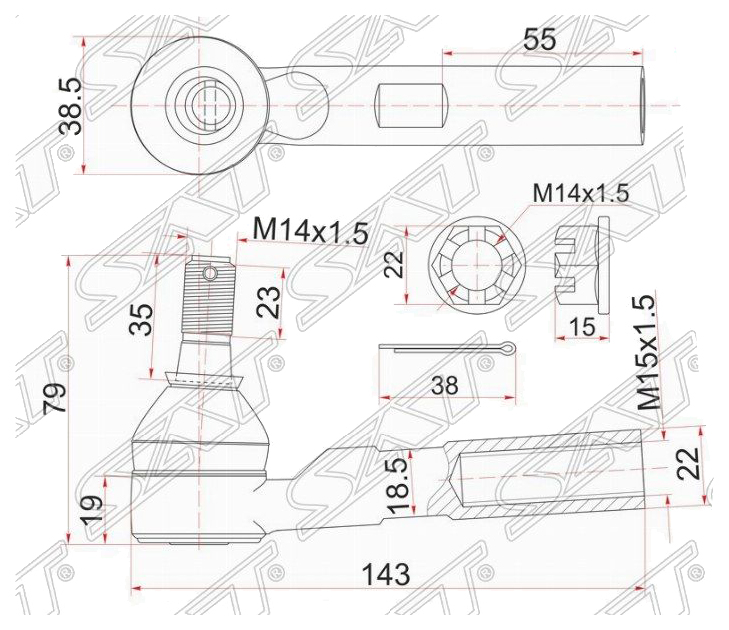 

Наконечник Рулевой Toyota Hiace 04- Sat арт. ST-45046-29456