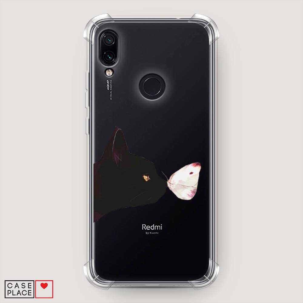 фото Противоударный силиконовый чехол "черный кот и бабочка" на xiaomi redmi 7 awog