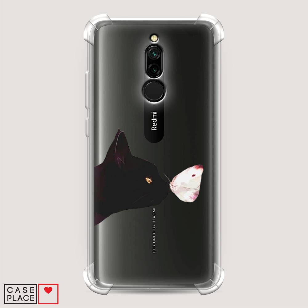 фото Противоударный силиконовый чехол "черный кот и бабочка" на xiaomi redmi 8 awog