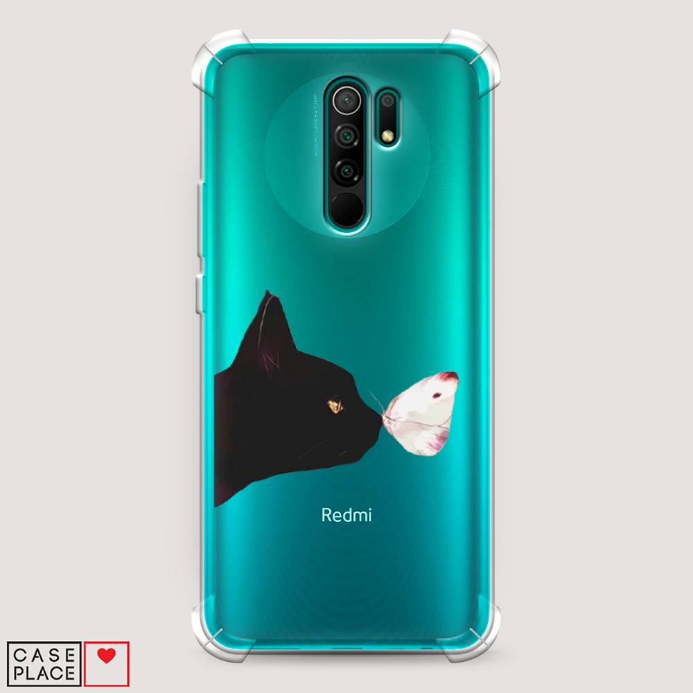 фото Противоударный силиконовый чехол "черный кот и бабочка" на xiaomi redmi 9 awog