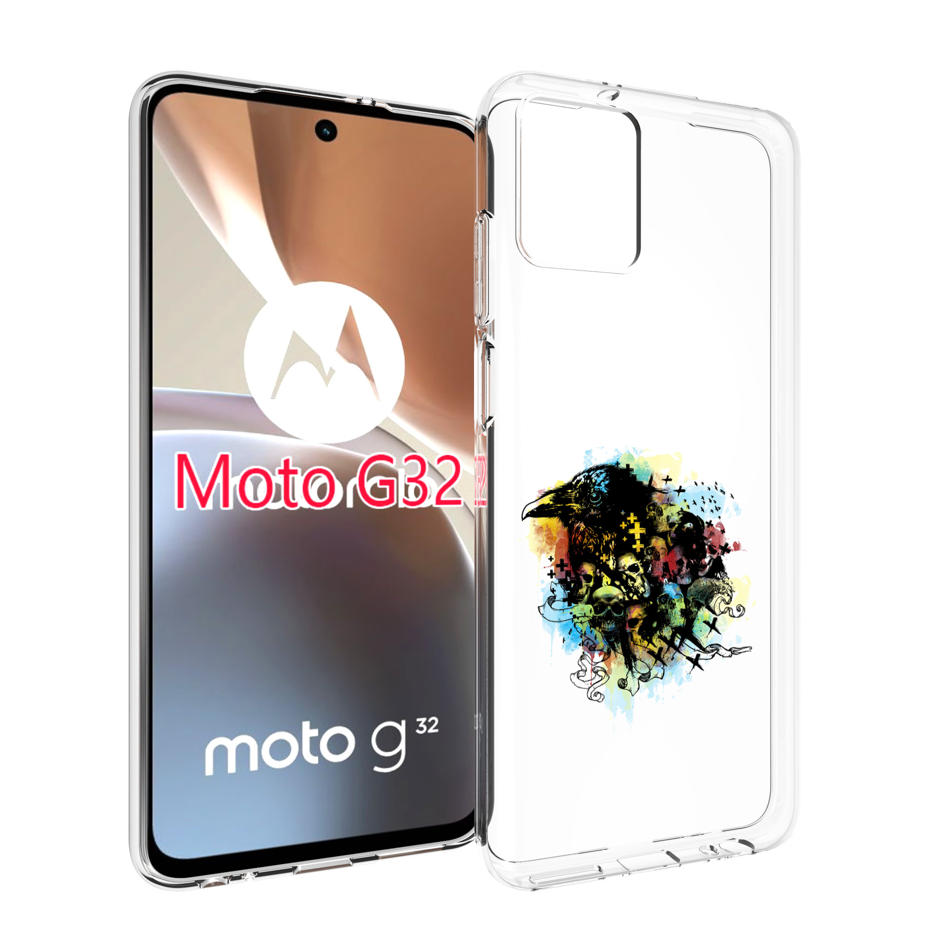 

Чехол MyPads ворон и черепа для Motorola Moto G32, Прозрачный, Tocco