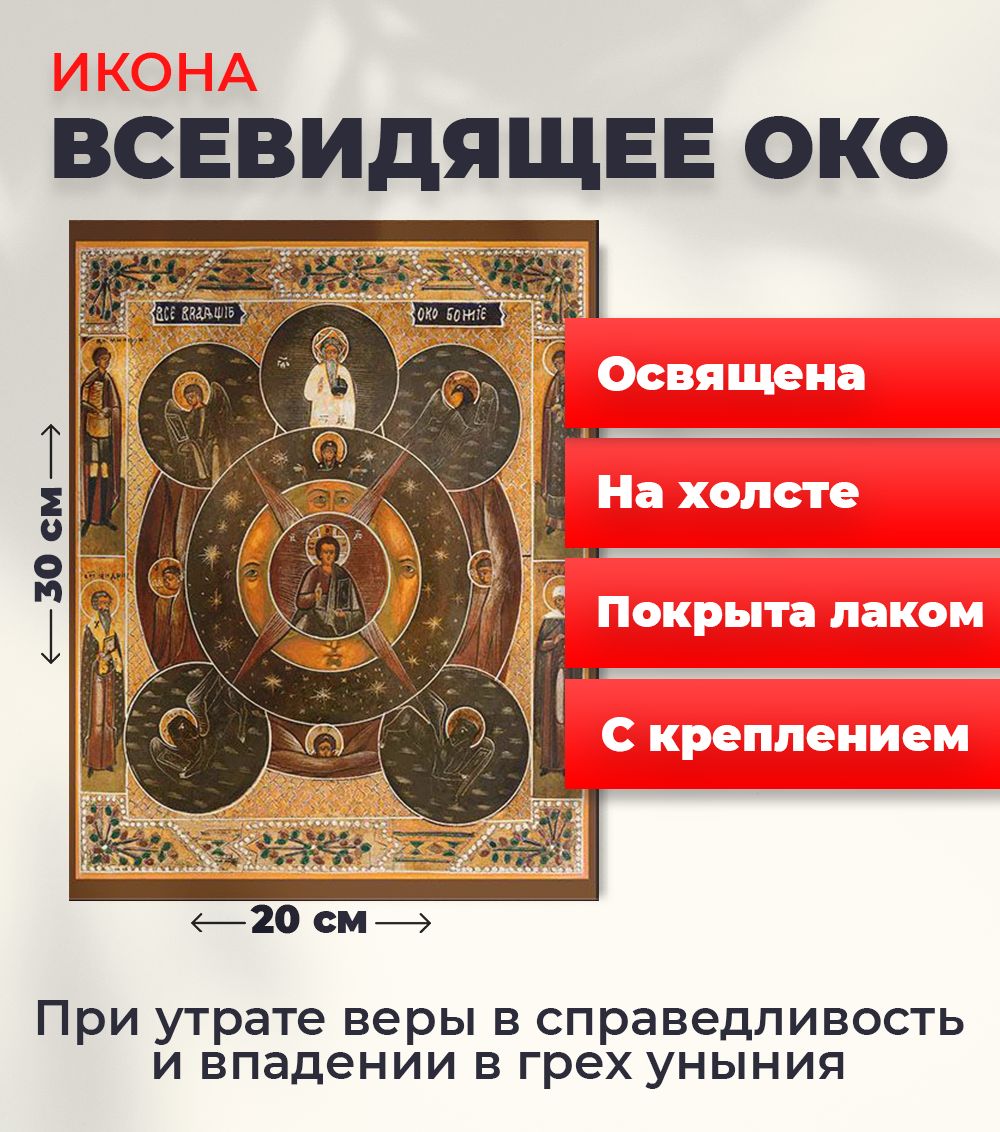 

Освященная икона на холсте "Всевидящее око Божие", 20*30 см, Популярные_святые2