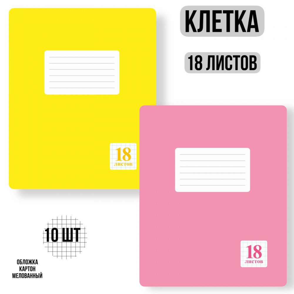 

Комплект из тетрадей школьных двух цветов Клетка 18 листов - 10 штук.