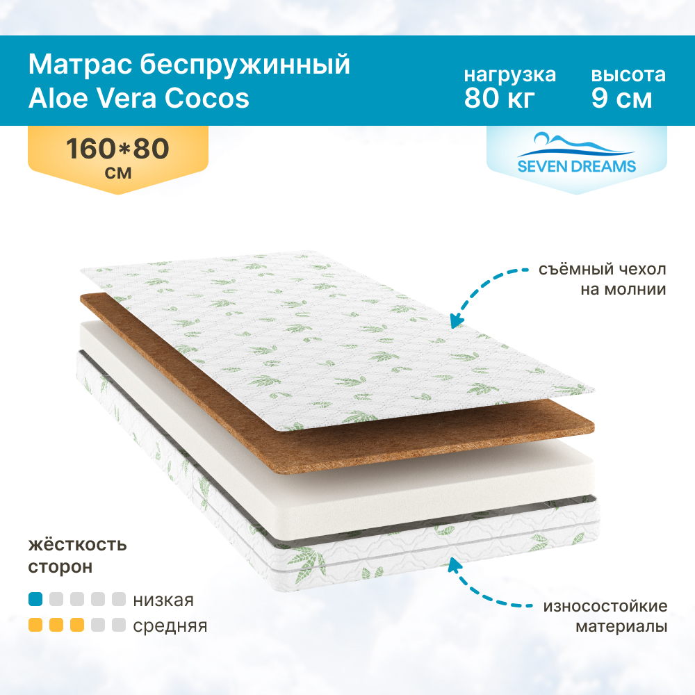 

Матрас SevenDreamsAloe Vera Cocos 160 на 80 см, Aloe Vera Cocos