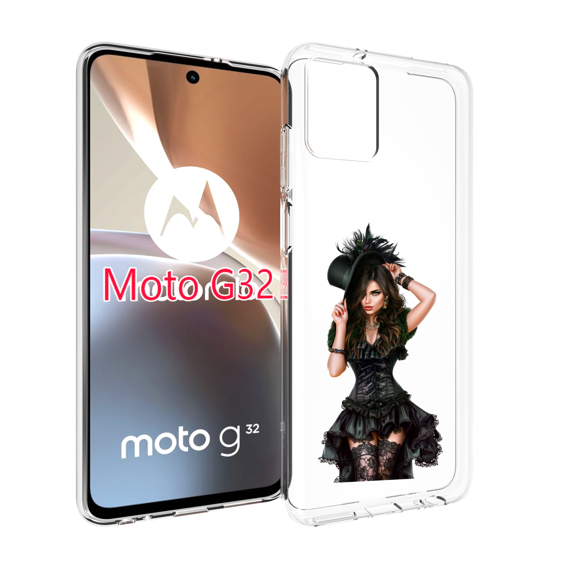 

Чехол MyPads стройная-девушка-в-черном-платье для Motorola Moto G32, Прозрачный, Tocco